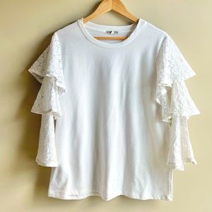 Pleione Lace Ruffle Tiered Sleeve Top
